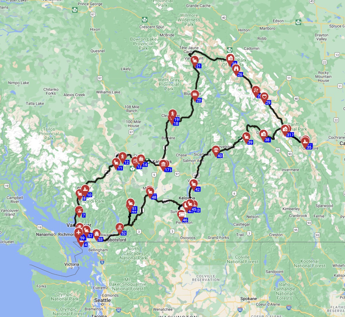 planning an RV Cycling  trip in west Canada Vancouver motorhome trip planner